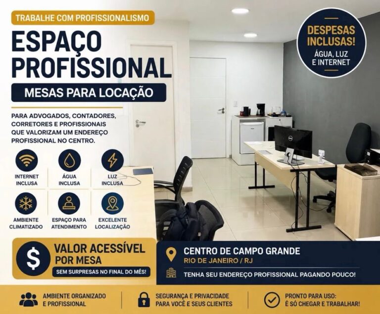 Mesa de Trabalho Mobiliada no Centro de Campo Grande – Tudo Incluso